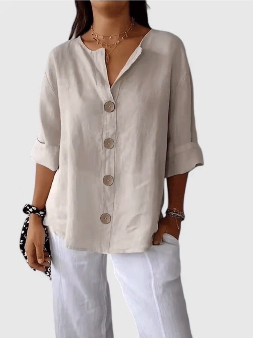 100% Linen Pull Over 3/4 Sleeve Blouse